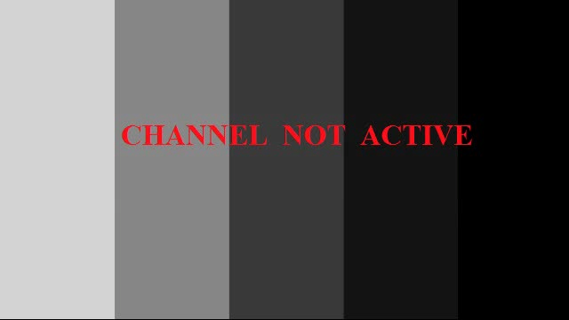 A screen displaying vertical grayscale bars from light to dark, with the text "CHANNEL NOT ACTIVE" in bold red letters centered across the image.