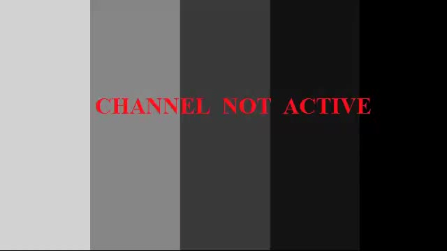 A screen displaying vertical color bars in varying shades of gray and black, with the text "CHANNEL NOT ACTIVE" written in bold red capital letters across the center.